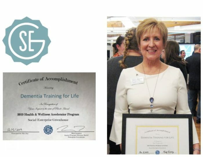 Laurie Mantz of Dementia Training for Life pictured with SEG award